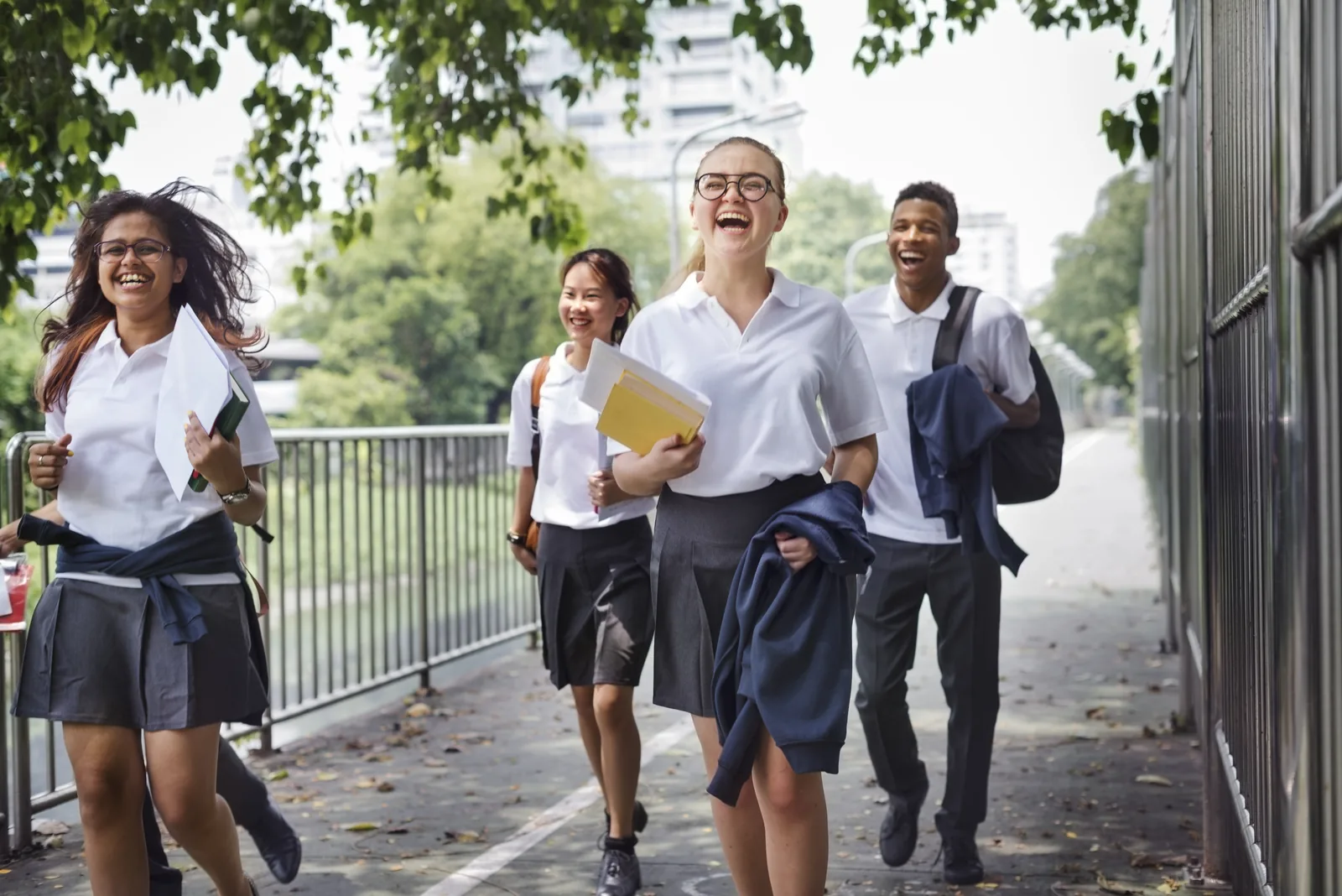 Students walking home together after school